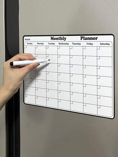 1 pieza Calendario magnético para refrigerador - Respaldo magnético resistente, superficie de borrado en seco suave, calendario práctico, pizarra blanca duradera - Perfecto para la organización de la cocina, la planificación de comidas, los planificadores familiares, los recordatorios y las notas en el refrigerador