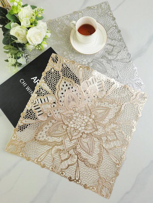 1pc 5in Square Hollowed Table Placemat Vase Mat PVC Made And Lace Outlook