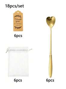 54pcs/36pcs/18pcs Gold Stainless Steel Tea Spoon Favor Set With Gift Cards & Tulle Bag, Coffee Cake Dessert Stirring Spoons, Ideal For Wedding, Bridal Shower, Guest Tea Party, Home Kitchen Party Favors