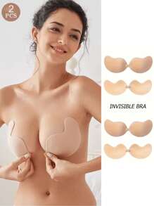 2 pares de pezoneras autoadhesivas de tono de piel, adhesivos para el pecho tipo mango, pezoneras invisibles, ropa interior y accesorios de ropa interior sin costuras, transpirables y sin tirantes para mujeres