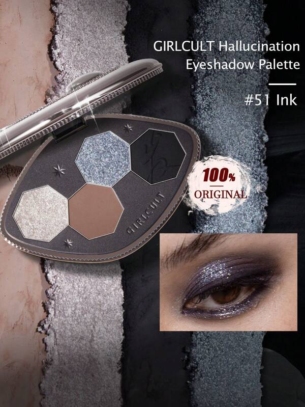 GIRLCULT Paleta de Sombras Alucinação 3,6g (0,13 Oz.) Roxo Esfumaçado Natural Nude Matte Brilho Glitter Pigmento Conjunto de Paleta de Sombras Pretas Maquiagem de Halloween para Mulheres (51 Ink) Festa Cintilante, PRESENTE
