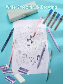 自动铅笔套装 0.5mm/0.7mm，6 色外壳自动铅笔，轻巧舒适握感，适合书写和绘画自动铅笔，可伸缩 0.5/0.7mm 笔尖，适用于书写、绘画、素描、学校办公用品、学生学习用品返校礼物 - 彩色 - 查看 3