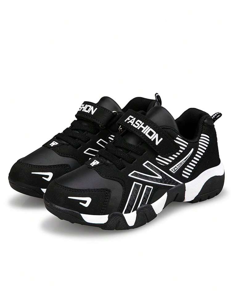 1 Pair Teenage PU Leather Low-Top Running Shoes, Lightweight Casual Sneakers For Teenagers, Suitable For Spring, Summer, Autumn, Winter - Black and White - View 4