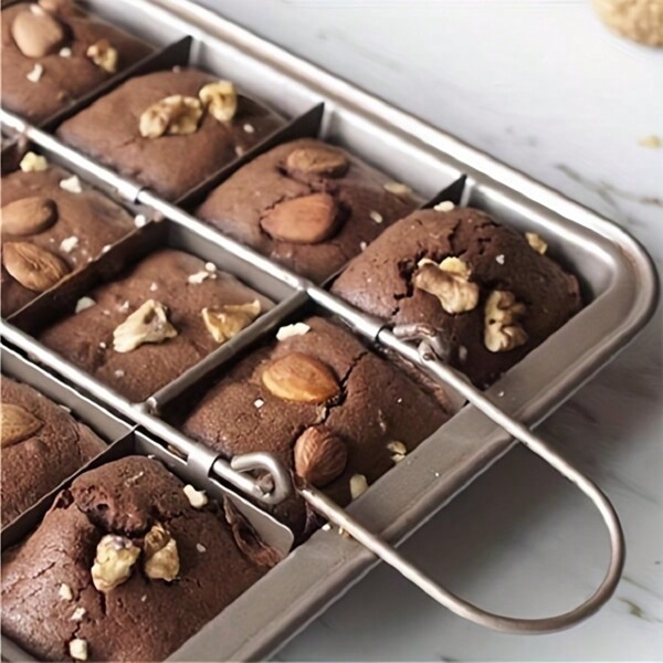 1pc Non-Stick Brownie Pan With Divider (12.2''x7.8''), Stainless Steel Bread Loaf Pan, Non-Stick Square Cake Pan, Kinfe Dough Mixer, Baking Tool, Oven Friendly, Kitchen Gadget, Kitchen Accessory, Home Kitchenware