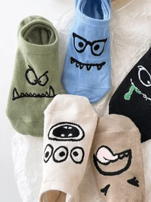 5 双/包卡通趣味图案女式踝袜，轻盈透气隐形低帮可爱袜子、趣味袜子、大嘴袜、怪物袜、船袜，适合春、夏、秋、冬，适合日常穿着，一份很棒的礼物，情人节礼物，万圣节礼物，万圣节装饰，圣诞节，返校季，旅游季