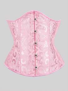 Vintage Jacquard Lace-Up Back Fishbone Corset Bustier Top, Fashionable Outerwear Waist Cincher Bodysuit, New Year Party, Valentine's Day, Holiday Tops, St. Patrick's Day Outfit, Halloween Costume