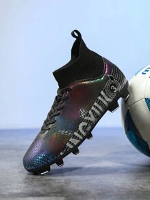 Tacos de fútbol para hombre con soporte de tobillo elástico para uso en exteriores, con tacos largos para entrenamiento de fútbol profesional, zapatos de fútbol para mujeres y estudiantes para partidos y práctica - Negro - Ver 12