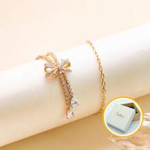 Bowknot Design PendantNecklace For Women Wedding Luxury Copper Pendantwith Zirconia InlaidBowknot Pendant Necklace