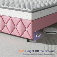 Twin/ Full/ Queen/ King Size Bed Frame, Upholstered Bed Frame With Diamond Headboard And Footboard, White/ Beige/ Black/ Grey/ Pink/ Purple/ Green