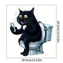 A Cute And Funny Cat Toilet Seat Sticker, Animal Print Self-Adhesive Sticker, Square Ceramic Surface, Single Use Waterproof Bathroom Decoration Sticker Tile Sticker For Bathroom Toilet Toilet Seat Toilet Seat Sticker Fall Decor