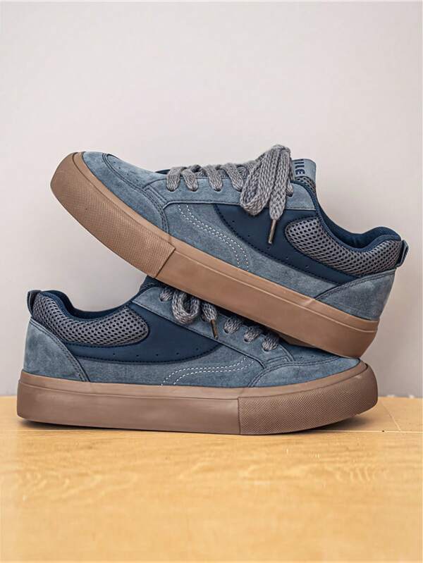 Men's Lightweight Casual Canvas Sneakers, Lace-Up Low Top Style, For Campus & All Season