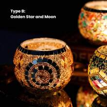 3 Pieces Handmade Mosaic Candle Holder Set - Unique Star And Moon Design Tea Light Holder, Tabletop Decorative Candle Holder, Suitable For Wedding Anniversary, Birthday, Party Decoration And Romantic Dinner - Stained Glass Decoration, Handmade Pen Holder, Potted Bowl, Glass Small Candle Holder, Suitable For Home, Restaurant, Bar And Holiday Celebrations Gifts Graduation