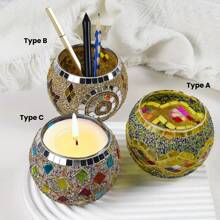 3 Pieces Handmade Mosaic Candle Holder Set - Unique Star And Moon Design Tea Light Holder, Tabletop Decorative Candle Holder, Suitable For Wedding Anniversary, Birthday, Party Decoration And Romantic Dinner - Stained Glass Decoration, Handmade Pen Holder, Potted Bowl, Glass Small Candle Holder, Suitable For Home, Restaurant, Bar And Holiday Celebrations Gifts Graduation