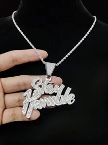 1pc Fashionable "Stay Humble" Letter Shaped Pendant Necklace, Unisex Hip Hop Vintage Necklace, Suitable For Party Or Daily Wear, 2 Chain Styles Available - Silver - View 6