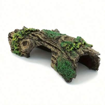 Resin Hollow Tree Stump Cave Ornament For Fish Tank, Reptile Hideaway Habitat Decor, Aquatic Animal Shelter Accessory