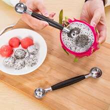1pc/2pcs Stainless Steel Dual-Head Fruit Scoop Ice Cream Disher Watermelon Ball Maker - Multicolor - View 3