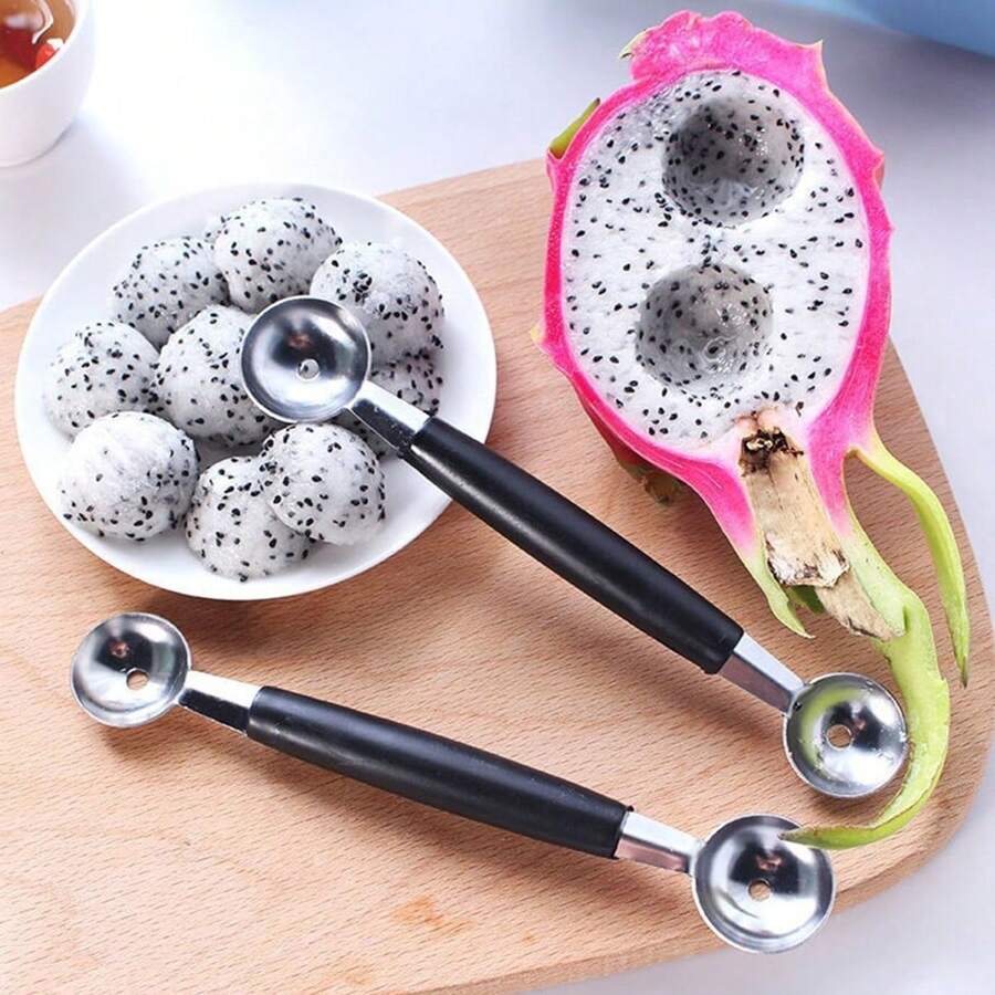 1pc/2pcs Stainless Steel Dual-Head Fruit Scoop Ice Cream Disher Watermelon Ball Maker - Multicolor - View 1