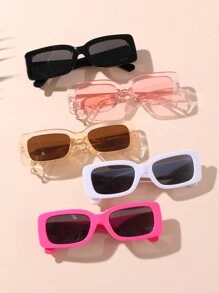 5pcs/Set Unisex Teens Square Frame Decorative Fashion Glasses, Fashionable & Minimalist