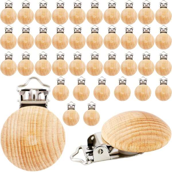 PH 30mm Raw Solid Bead Sling Clip, Natural Beech Wood Fastener For DIY Jewelry, Hanging Decoration - Beading Supplies