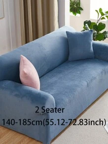 1pc Warm Plush Solid Stretch Sofa Cover, Modern Minimalist Non-Slip Whole Piece Sofa Protector, Fits L-Shaped Sofa And 1/2/3/4 Seat Sofa, Winter - Gray Blue - View 15