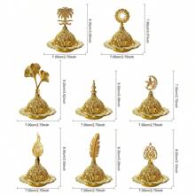 1 pièce Brûleur d'encens en métal doré de style moyen-oriental - Étoile/Lune/Feu sacré - Brûleur de métal d'aromathérapie portable arabe - Peut utiliser de petits rouleaux d'encens, de l'encens en bâton - Peut être utilisé comme petit bijou, plateau de rangement pour pierre de jade, décoration d'intérieur - Multicolore - Voir 4
