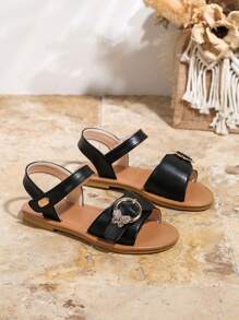 Girls' Black Fashionable Flat Sandals For Summer - Black - View 2