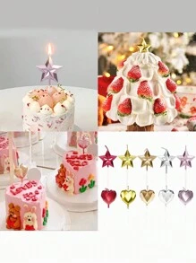 3D Star, Heart, Christmas Tree Shaped Candles For Cake Decor, Valentine's Day Party - Star - View 10