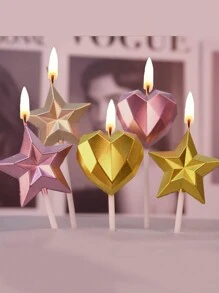 3D Star, Heart, Christmas Tree Shaped Candles For Cake Decor, Valentine's Day Party - Star - View 5