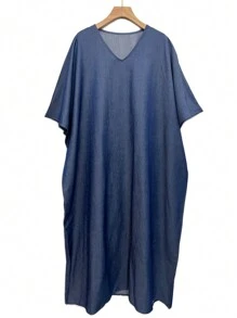 1pc Loose Fit Thickened Denim Effect Dress, One-Size-Fits-All - Blue - View 3