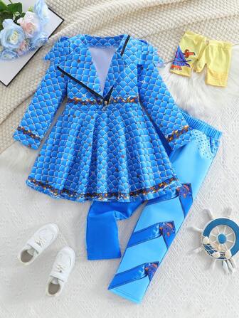 Tween Girls Halloween, Christmas, Party, Anime Convention Costume, Children Geometric Print Long Sleeve Top And Pants Outfit