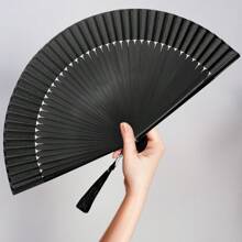 1 Pc Leque de Mão Dobrável para Mulheres - Leque de Seda de Bambu Vintage Chinês Dobrável - Para Ondas de Calor, Decoração, Festival de Música, Dança, Festa, Performance, Presente (Preto Sólido e Sexy) - Preto - Ver 1