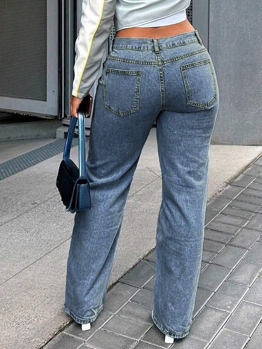 New Arrival American Street Style Loose Straight-Leg Casual Denim Pants For Women - Versatile And Easy To Pair - Dark Wash - View 1