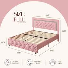 Twin/ Full/ Queen/ King Size Bed Frame, Upholstered Bed Frame With Diamond Headboard And Footboard, White/ Beige/ Black/ Grey/ Pink/ Purple/ Green