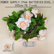 Girlanda z róż LED, 78,74 cala/20 świateł, zasilana bateriami, odpowiednia na ślub, imprezę, Boże Narodzenie i dekorację ogrodu, girlanda ze sztucznych róż w stylu glamour z diodami LED - zasilana bateriami tkanina kwiatowa do dekoracji domu, na Boże Narodzenie, Nowy Rok, Walentynki, sezonowe przyjęcie - bez wtyczki, bez baterii