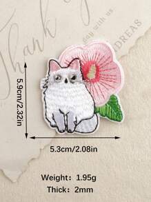 paquete de 5 parches de bordado DIY con estampado floral y de gato, adorables apliques de estilo de dibujos animados de poliéster para planchar o coser en ropa, bolsas, zapatos, sombreros, decoración del hogar