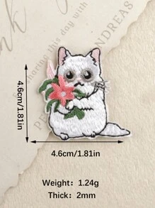 paquete de 5 parches de bordado DIY con estampado floral y de gato, adorables apliques de estilo de dibujos animados de poliéster para planchar o coser en ropa, bolsas, zapatos, sombreros, decoración del hogar