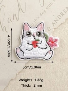 paquete de 5 parches de bordado DIY con estampado floral y de gato, adorables apliques de estilo de dibujos animados de poliéster para planchar o coser en ropa, bolsas, zapatos, sombreros, decoración del hogar