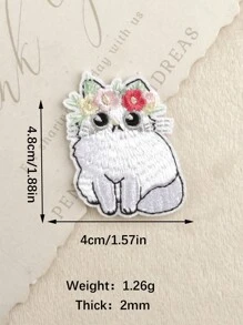 paquete de 5 parches de bordado DIY con estampado floral y de gato, adorables apliques de estilo de dibujos animados de poliéster para planchar o coser en ropa, bolsas, zapatos, sombreros, decoración del hogar