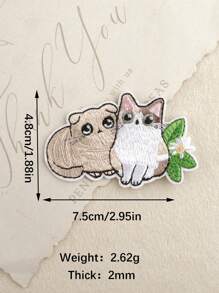paquete de 5 parches de bordado DIY con estampado floral y de gato, adorables apliques de estilo de dibujos animados de poliéster para planchar o coser en ropa, bolsas, zapatos, sombreros, decoración del hogar