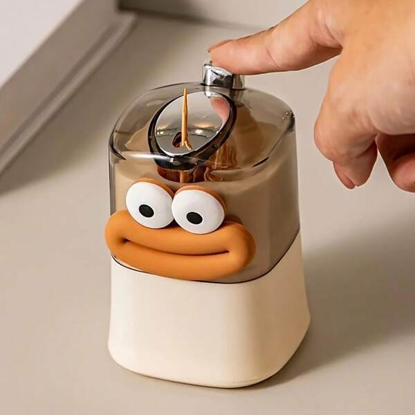 1pc Cartoon Design Automatic Toothpick Dispenser - Plastic Push-Type Toothpick Holder, Creative Storage Container For Home And Restaurant