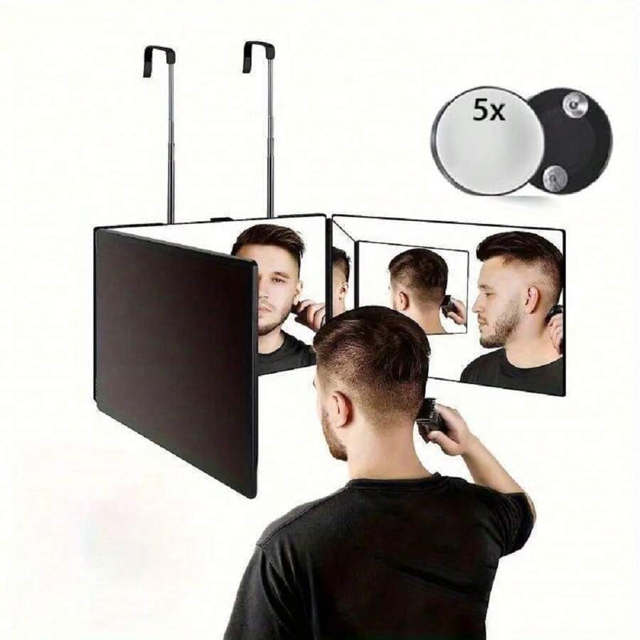 Hot 3 Way Mirror For Hair Cutting, Trifold 360° Mirror For Self Haircuts Shaving, Retractable Hanging Makeup Mirror With 10x Magnification Mirror, Portable Makeup Mirror - 白色 - 查看 1
