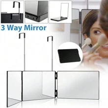 Hot 3 Way Mirror For Hair Cutting, Trifold 360° Mirror For Self Haircuts Shaving, Retractable Hanging Makeup Mirror With 10x Magnification Mirror, Portable Makeup Mirror - 白色 - 查看 6