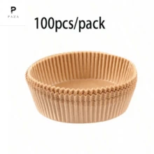 100 hojas de papel absorbente de aceite de freidora de aire circular - Amarillo - Ver 2