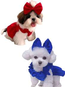 Pet Clothes With Hair Clip, Recommended To Choose One Size Up, Suitable For Small Dogs, Red Corduroy Dress With Bowknot