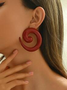 1pair Exaggerated European And American Fashion Metal Spiral Stud Earrings, Suitable For Daily Wear By Women