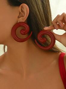 1pair Exaggerated European And American Fashion Metal Spiral Stud Earrings, Suitable For Daily Wear By Women