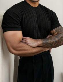 hoteel Men's Ribbed Knit T Shirts Short Sleeve Crew Neck Slim Fit Stretchy Muscle Shirts Basic Solid Tee Tops