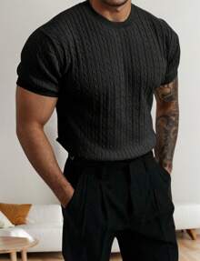 hoteel Men's Ribbed Knit T Shirts Short Sleeve Crew Neck Slim Fit Stretchy Muscle Shirts Basic Solid Tee Tops