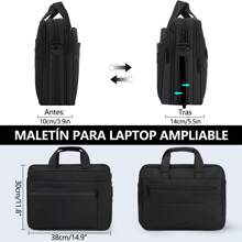 Maletín para portátil de Portafolio para Laptop Impermeable Grande Capacidad,Maletín para laptop ampliable,Funda para Laptop Hombres y Mujeres - Negro - Ver 3