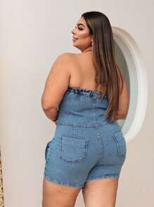 PLUS SIZE STRAP-OFF JEANS OVERALL FOR WOMEN - Rửa trung bình - Xem 2